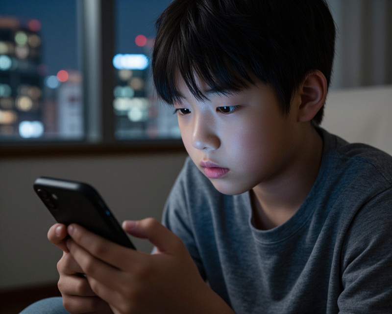 A teenager contemplating social media use