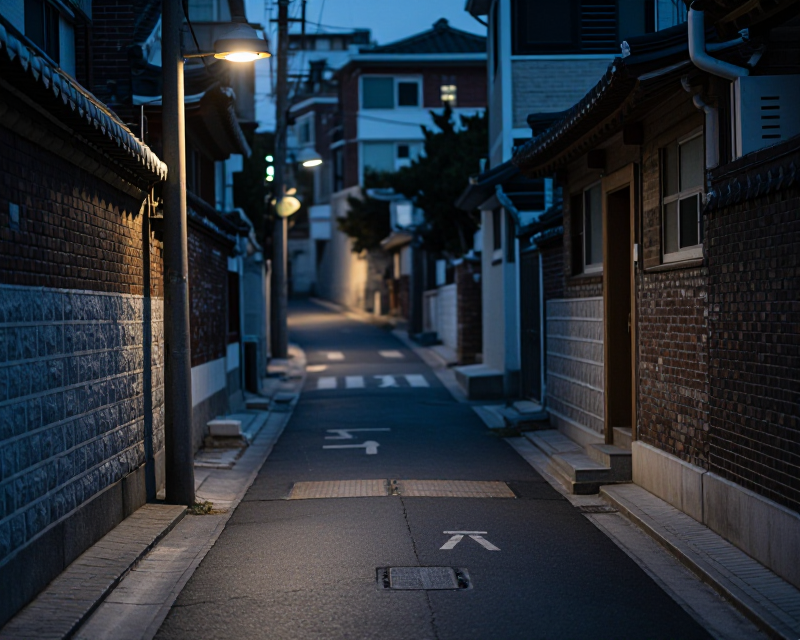A somber evening in a Seoul residential area