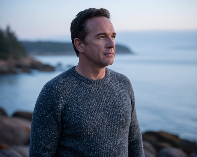 Cinematic Portrait of a Reflective Man in Maine