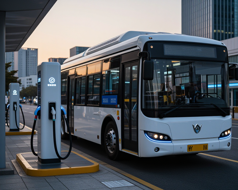 Modern Hydrogen Bus at Charging Station
