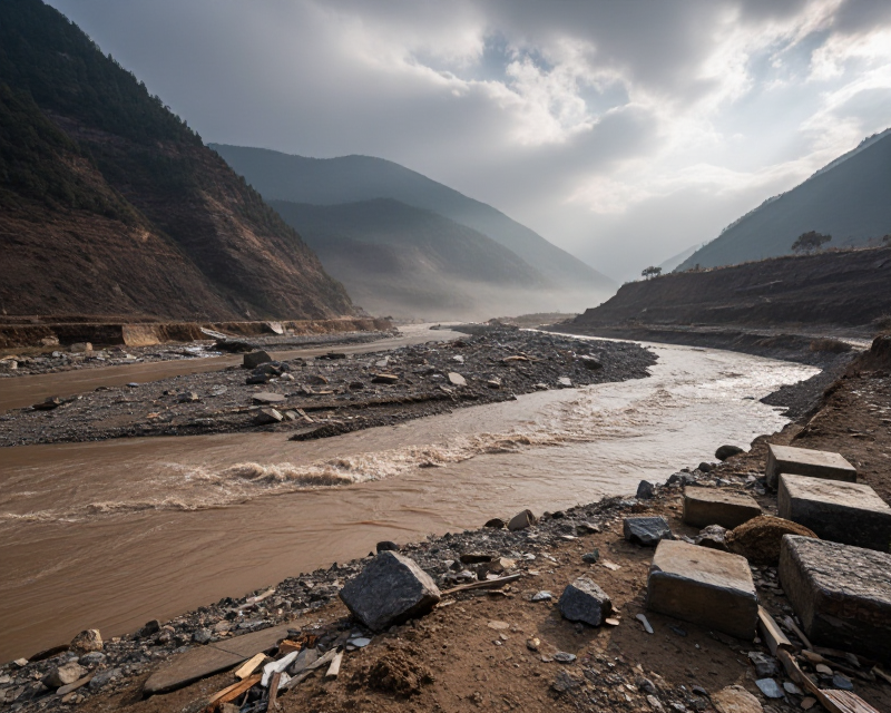 Nepal Flood Aftermath Scene